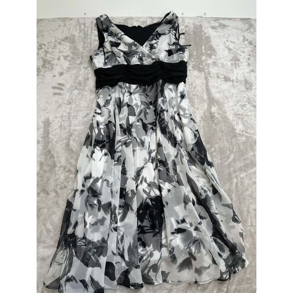 Dress Barn Dress Sz 8 A-Line Double Layer Sheer Outer Black White Sleeveless EUC